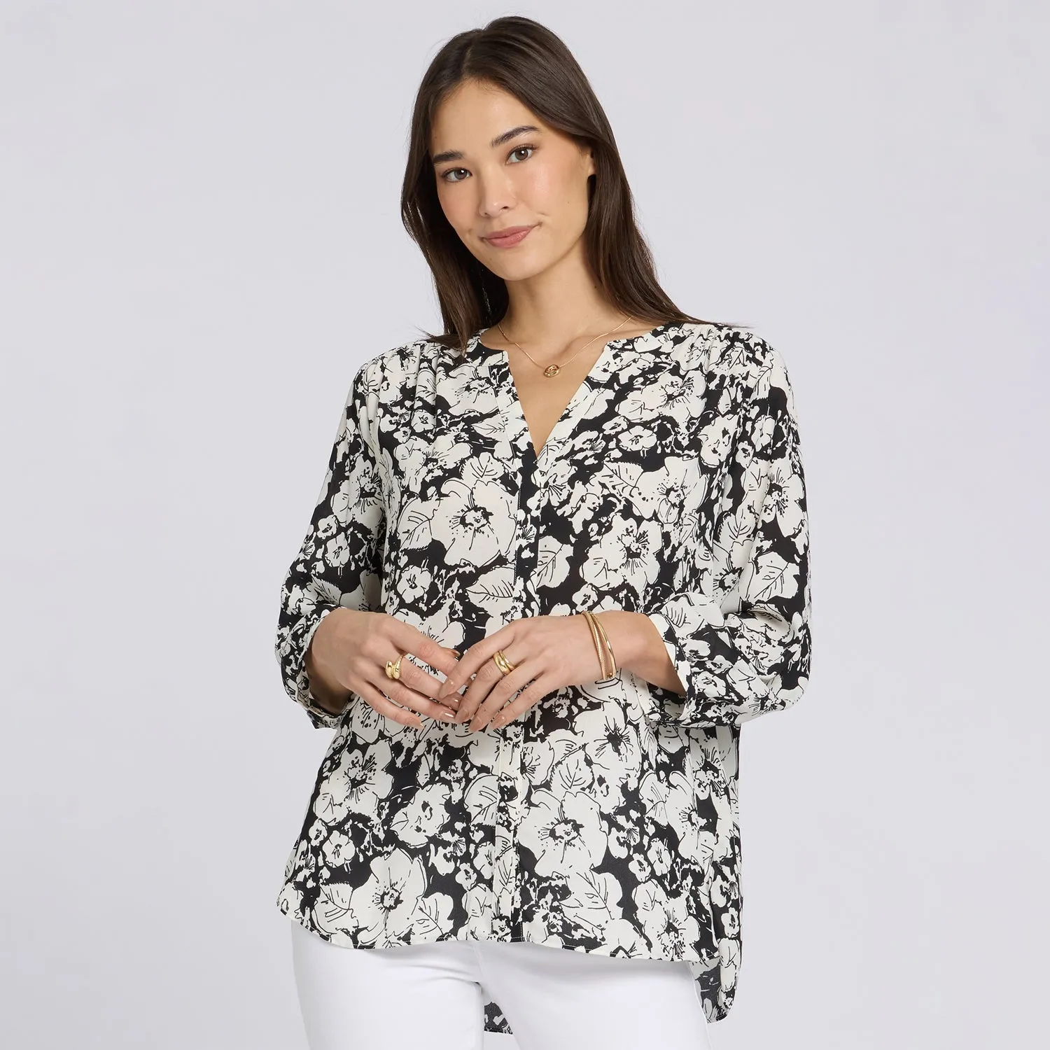 NYDJ Pintuck Bluse Poignant Poppies Floral