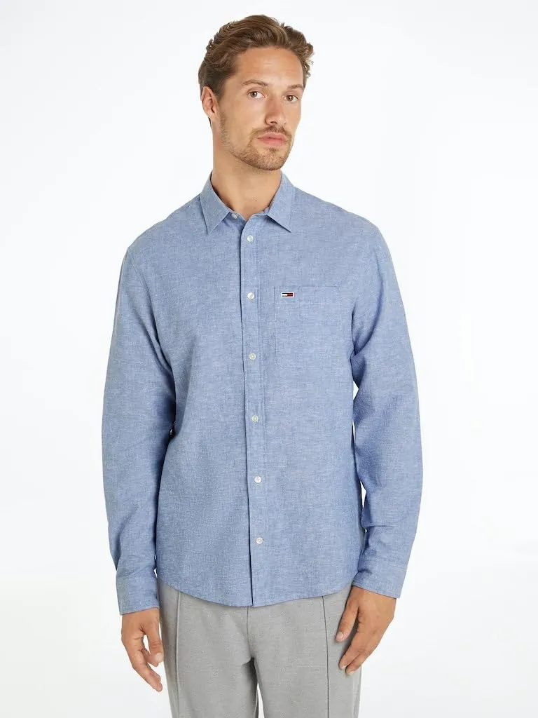 Tommy Jeans Linen Blend Herren Hemd Blau Charmed Gr. S Leinen