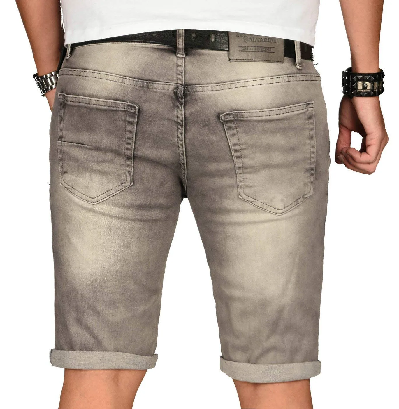 Alessandro Salvarini Designer Jeans Shorts Herren Dunkelblau Used W30