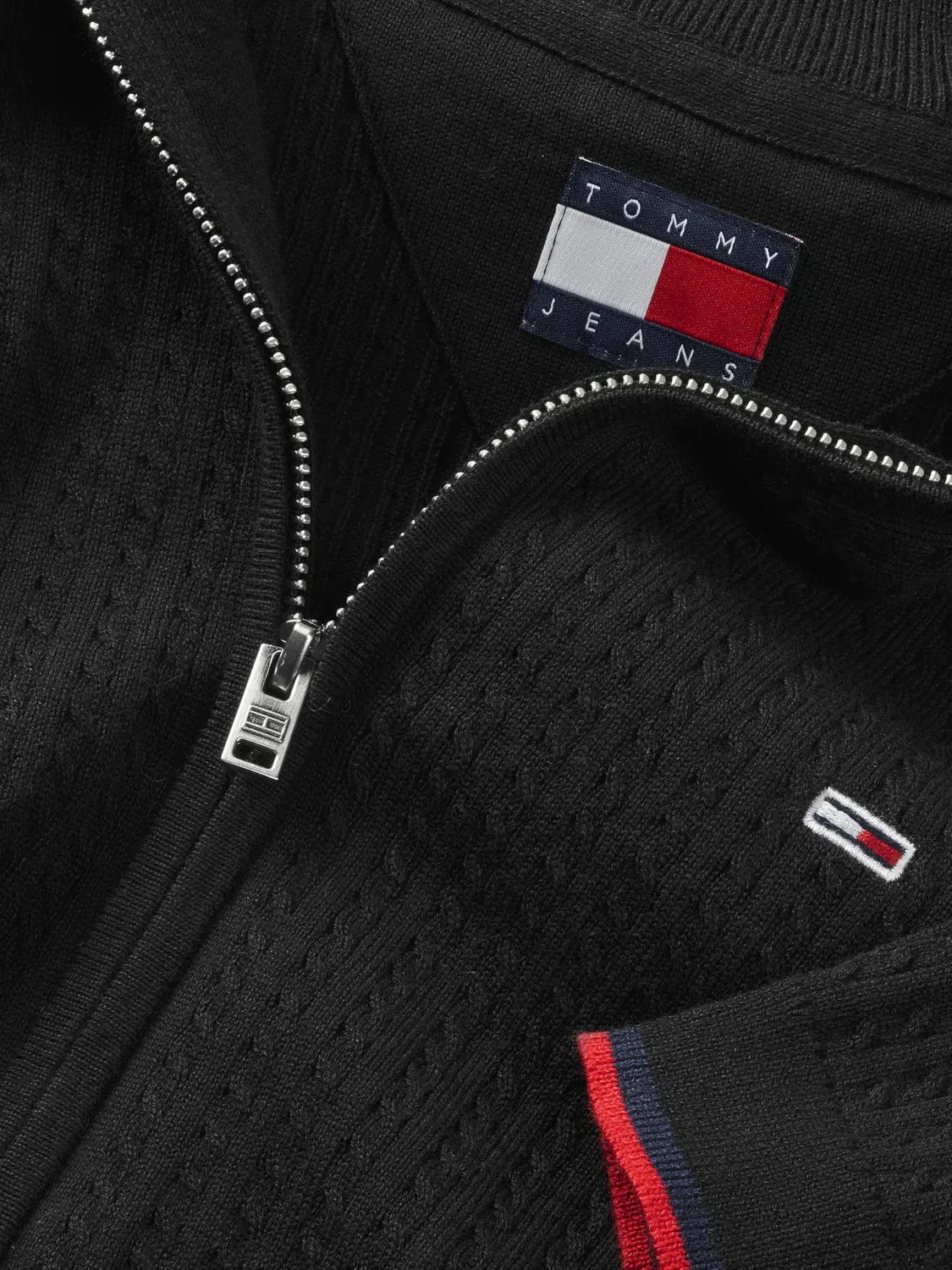 Tommy Jeans Cable Zip Thru Cardigan Damen XL Schwarz