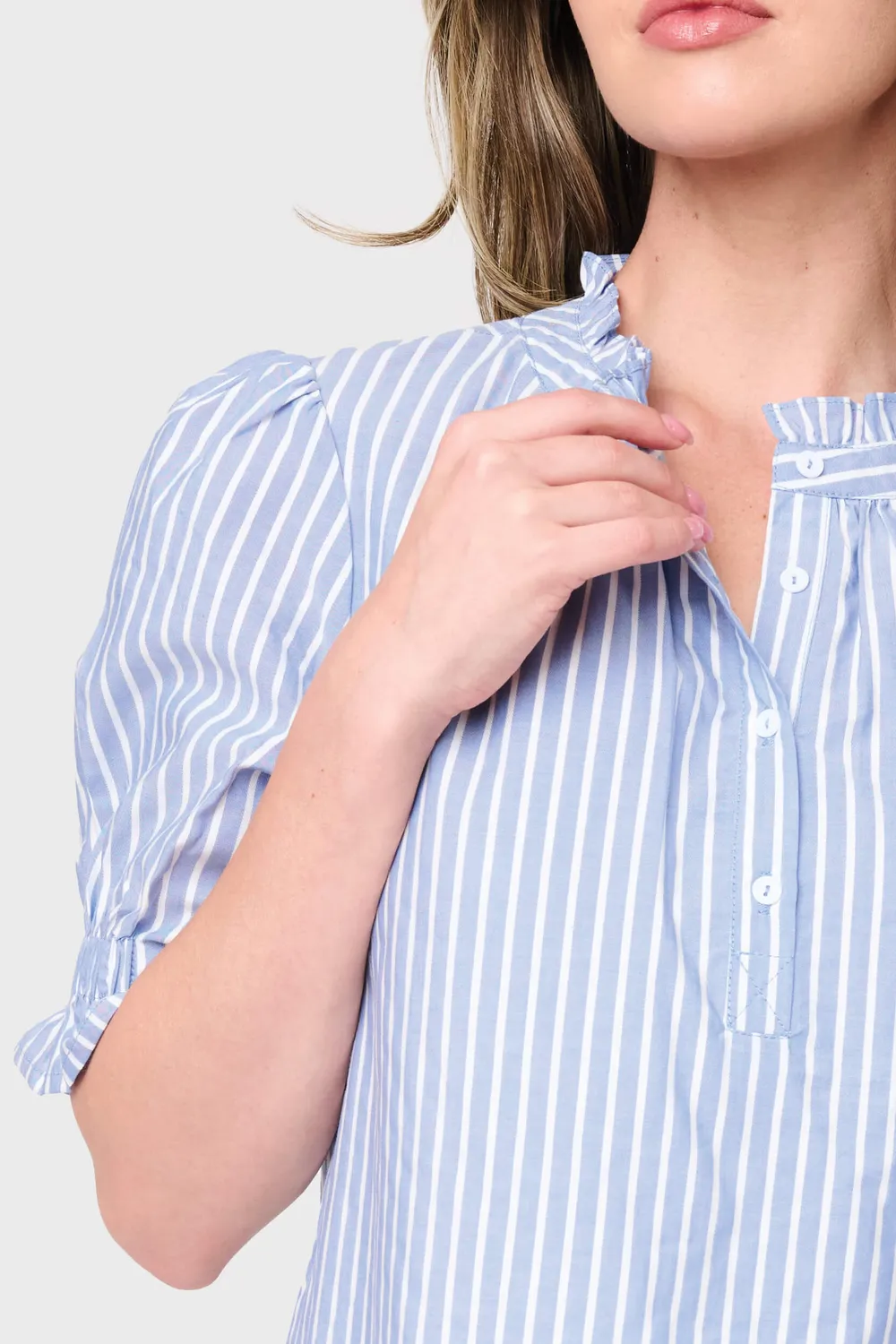Gibsonlook Dianthus Henley Bluse French Blue Stripe