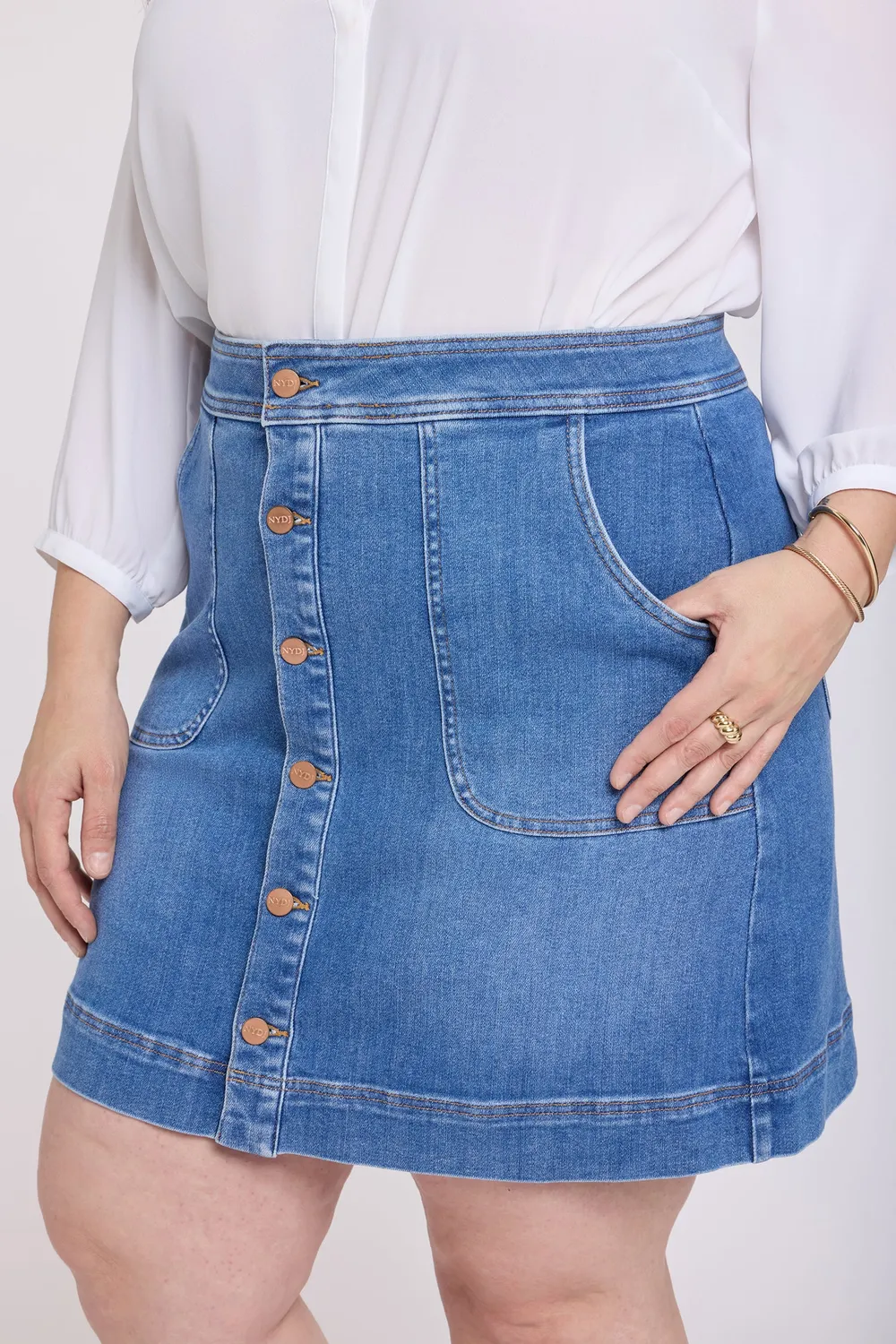 NYDJ High Rise A-Line Utility Jeansrock Blue Paradise blau