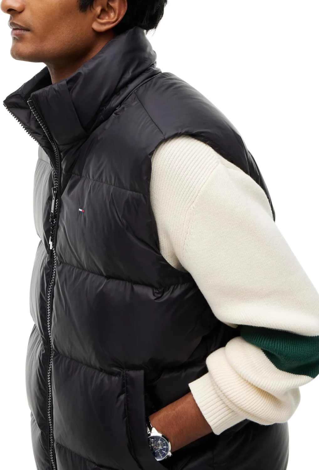 Tommy Jeans Essential Down Vest Herren Weste Schwarz Kapuze