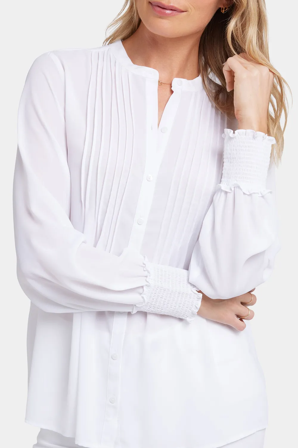 NYDJ Pleated Peasant Bluse Optic White Weiß
