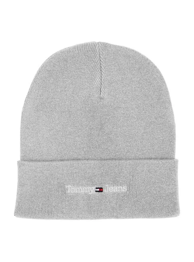 Tommy Jeans Sport Beanie Herren Strickmütze Grau Rippstrick