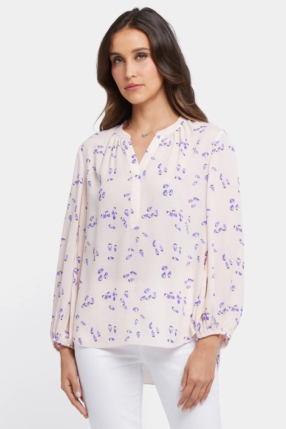 NYDJ Puff Sleeved Popover Bluse Serra de Mar Puffärmel