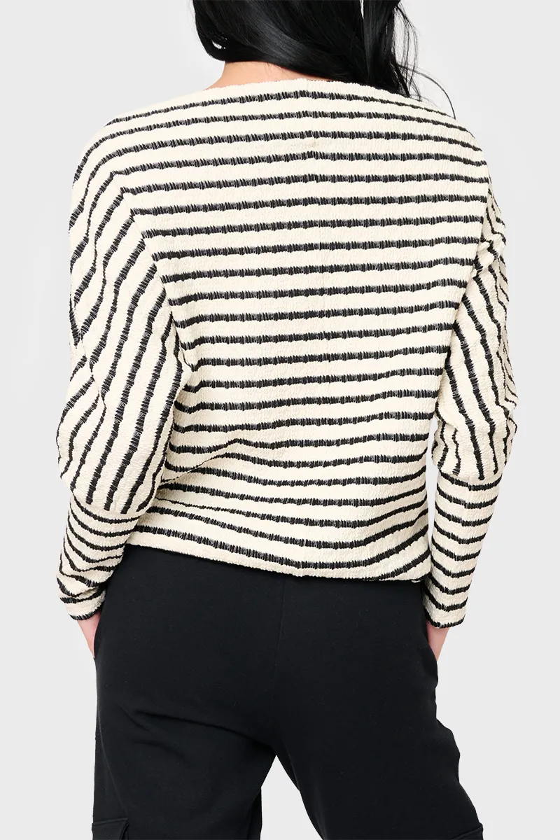 Gibsonlook Slouchy Open Neck Stricktop Natural Black Stripe