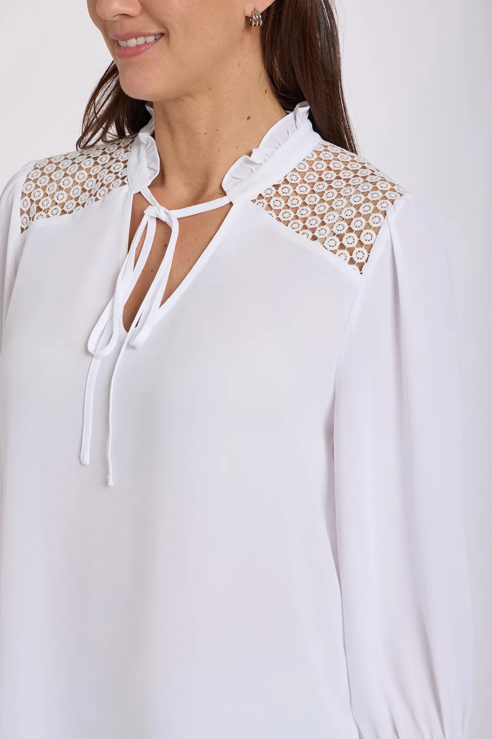 NYDJ Lorelei Lace Yoke Bluse Optic White Spitze