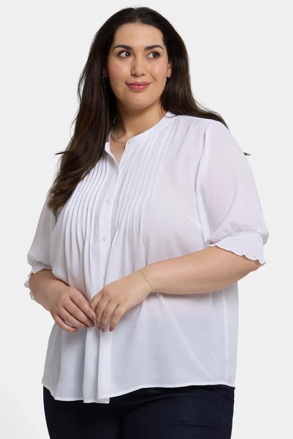 NYDJ Plissee Kurzarm Bluse Plus Size Optic White