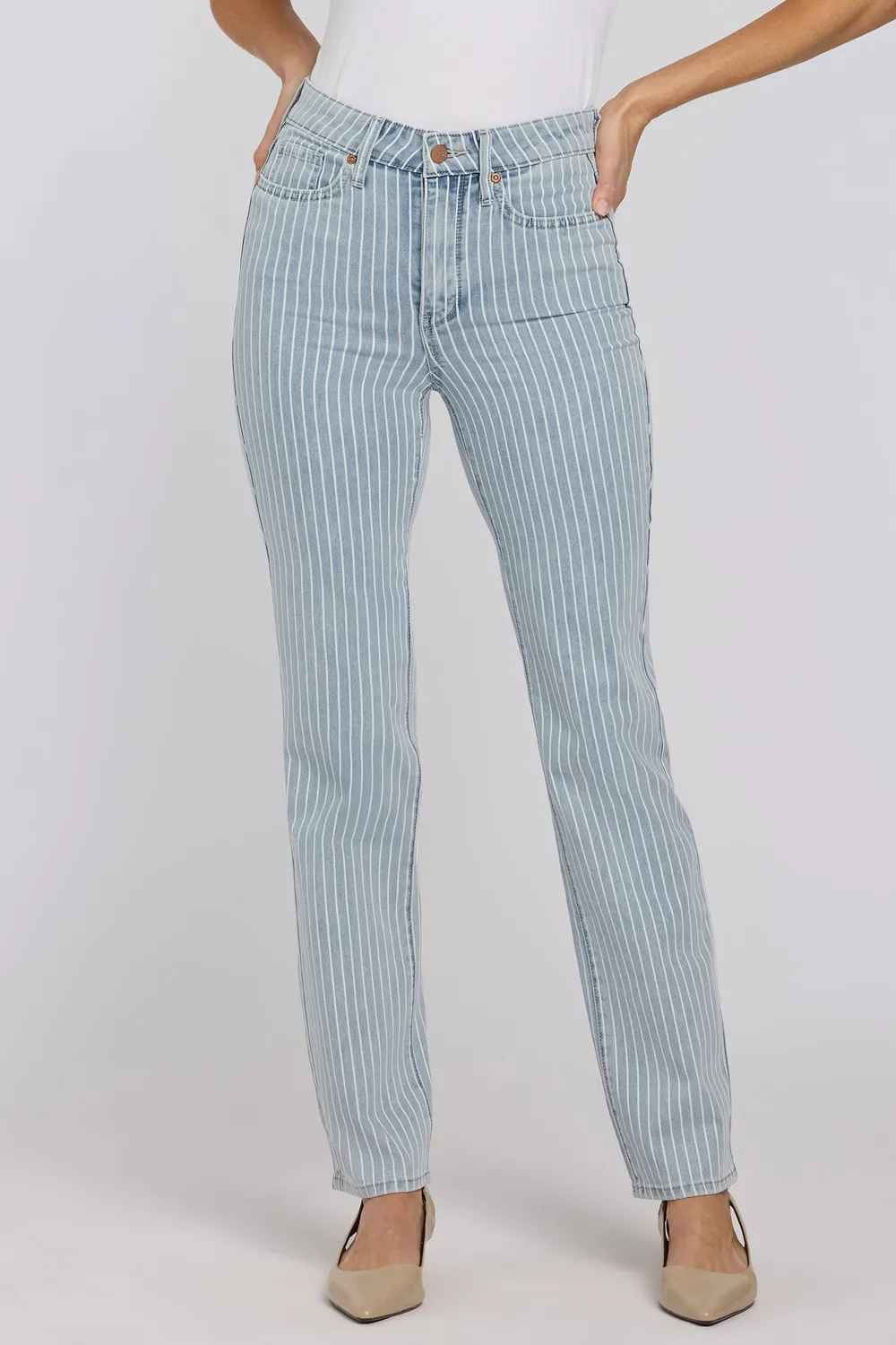 NYDJ Marilyn Straight Jeans Azure Stripe Petite High Rise