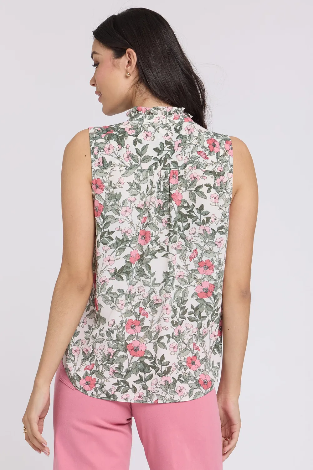 NYDJ Sleeveless Ruffle Neck Bluse Primrose Garden floral