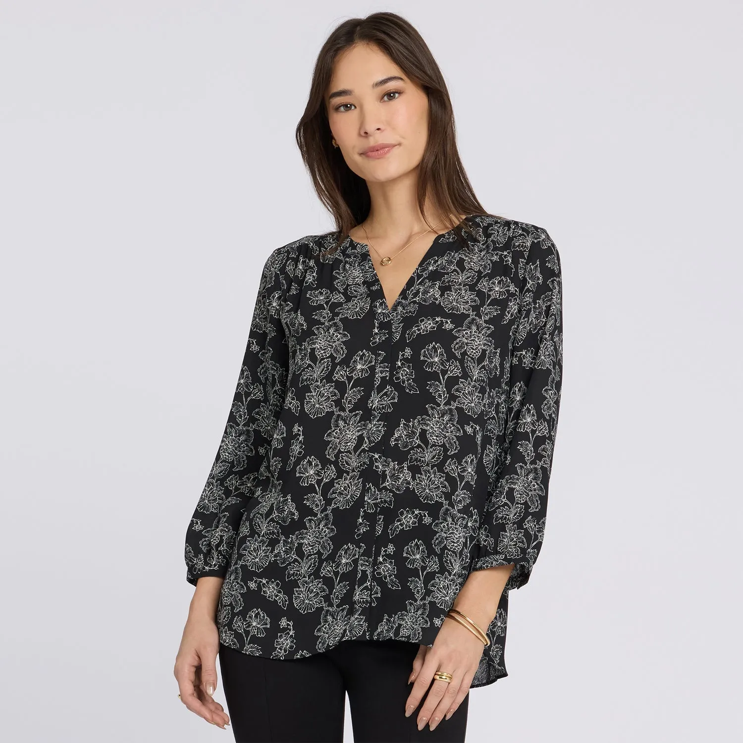 NYDJ Pintuck Bluse Floralesque XXS Blumendruck