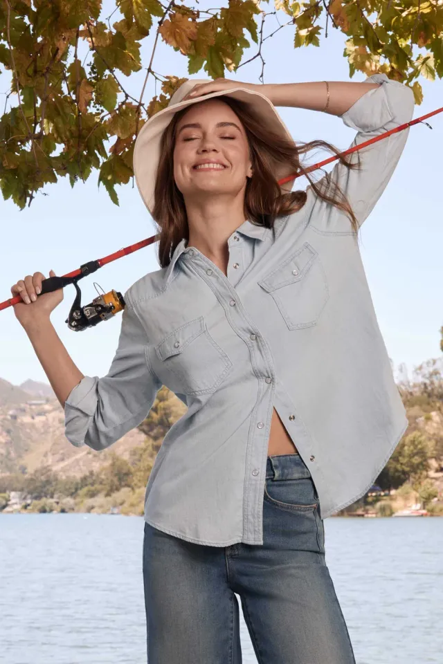 NYDJ Classic Jeanshemd Icy Lagoon Hellblau