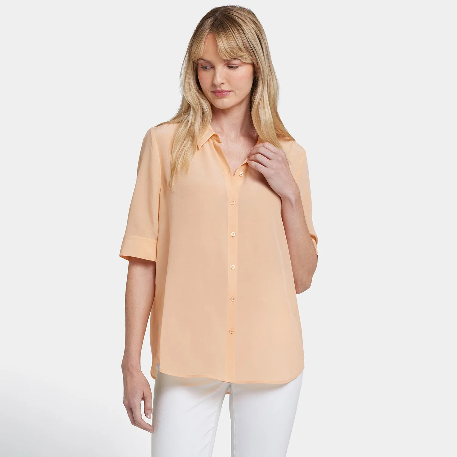 NYDJ Riley Seidenbluse Apricot Nectar Halbarm