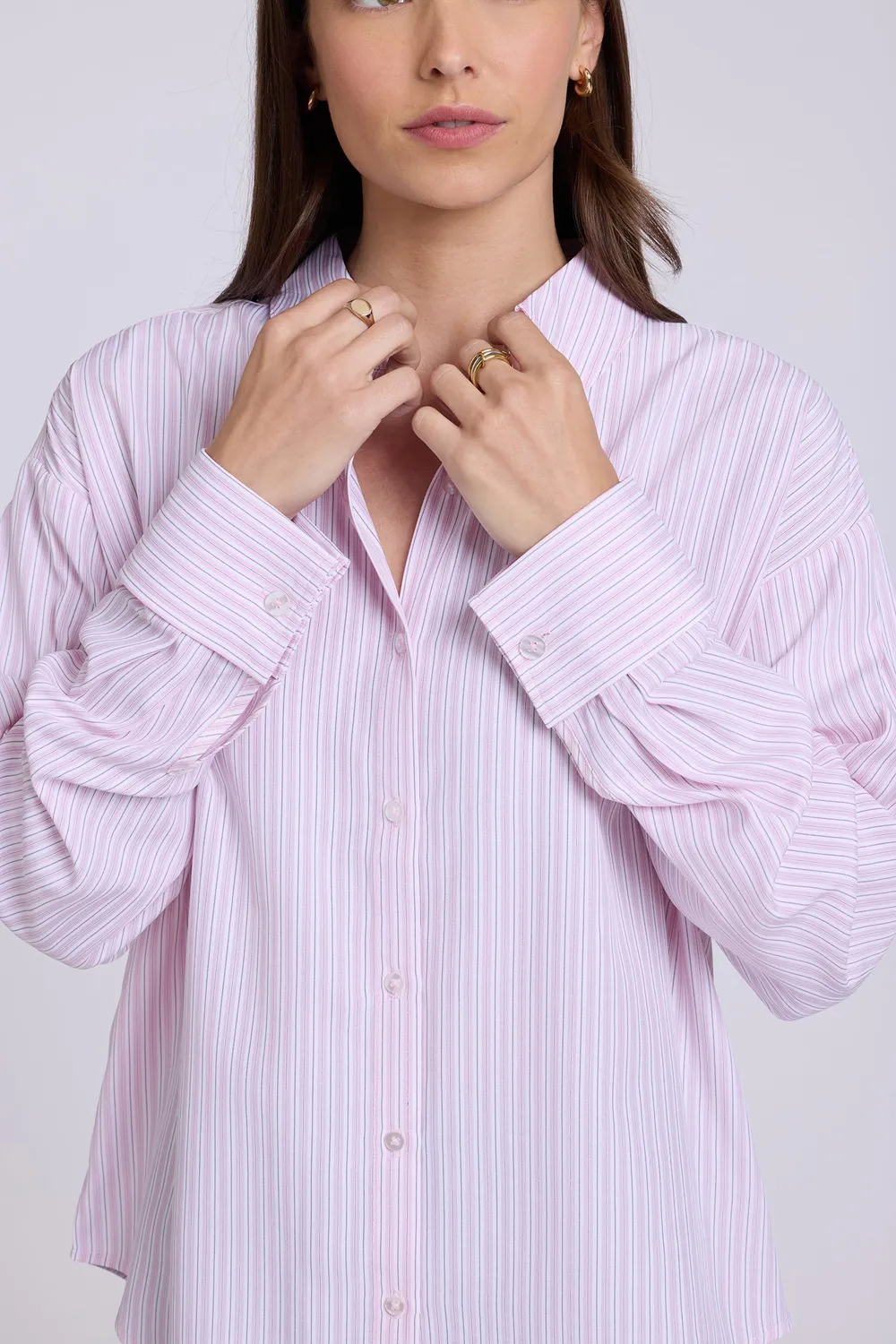 NYDJ Daphne Shirt Bluse Gardenia Stripe 100% Baumwolle