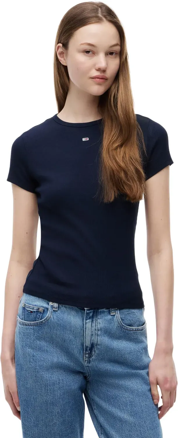 Tommy Jeans Essential Rib Slim Fit T-Shirt Damen Weiß Ripp