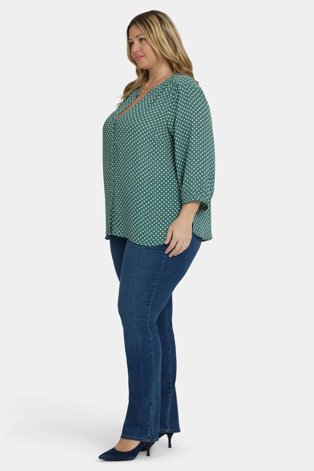 NYDJ Pintuck Plus Bluse Adeline Dots grün
