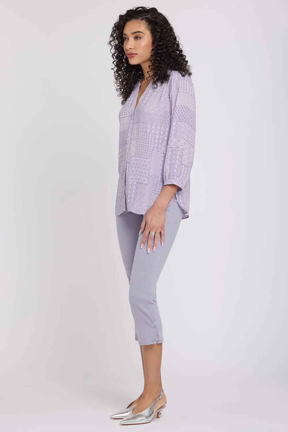 NYDJ Pintuck Blouse Pandora Patchwork 3/4 Arm Bluse
