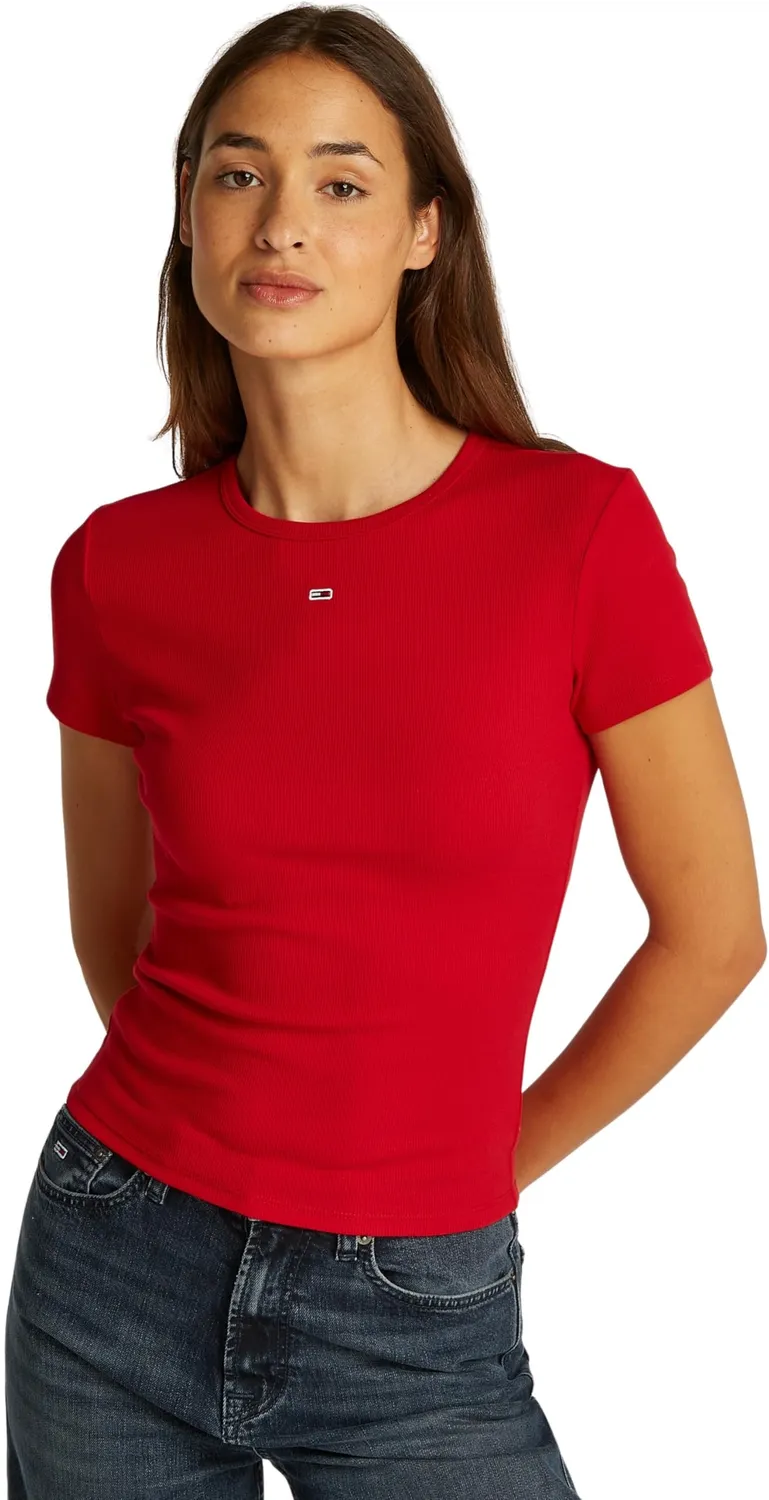 Tommy Jeans Essential Rib Slim Fit T-Shirt Damen Weiß Ripp