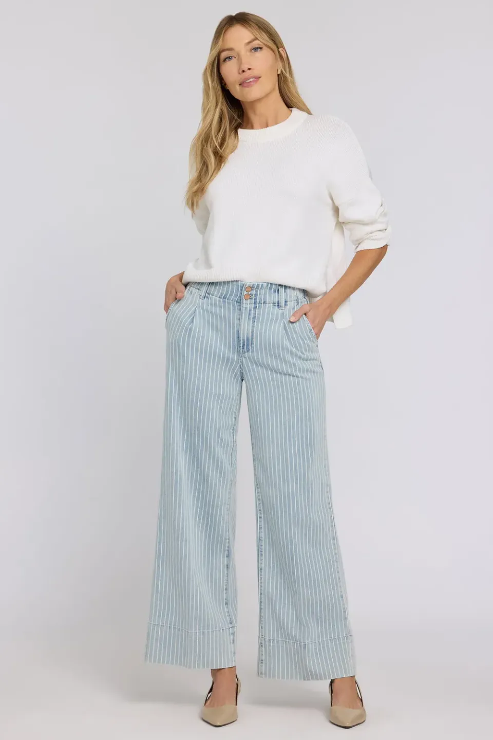NYDJ Simone Wide Leg Jeans Azure Stripe High Rise