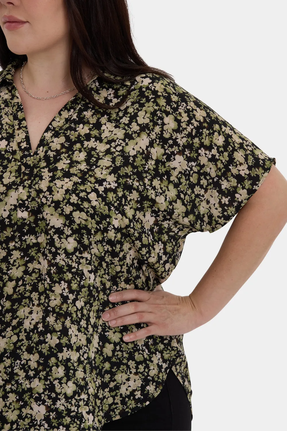 NYDJ Becky Kurzarm Bluse Plus Size Granada Garden leicht