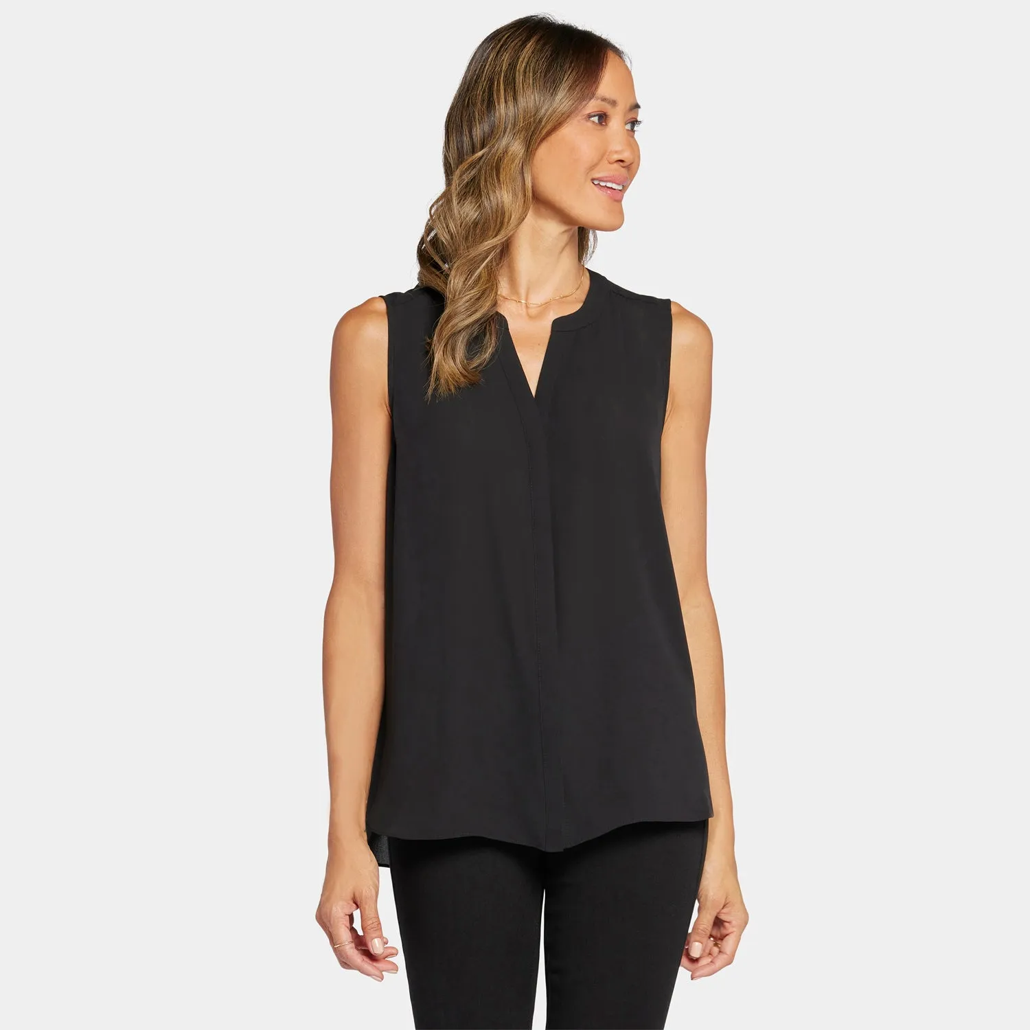 NYDJ Sleeveless Pintuck Bluse Schwarz