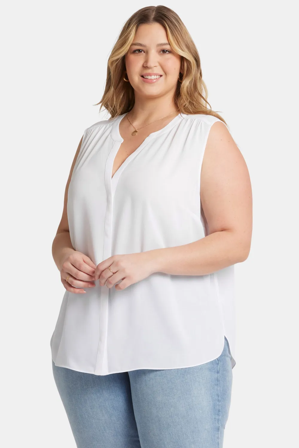NYDJ Pintuck Ärmellose Bluse Optic White 2X