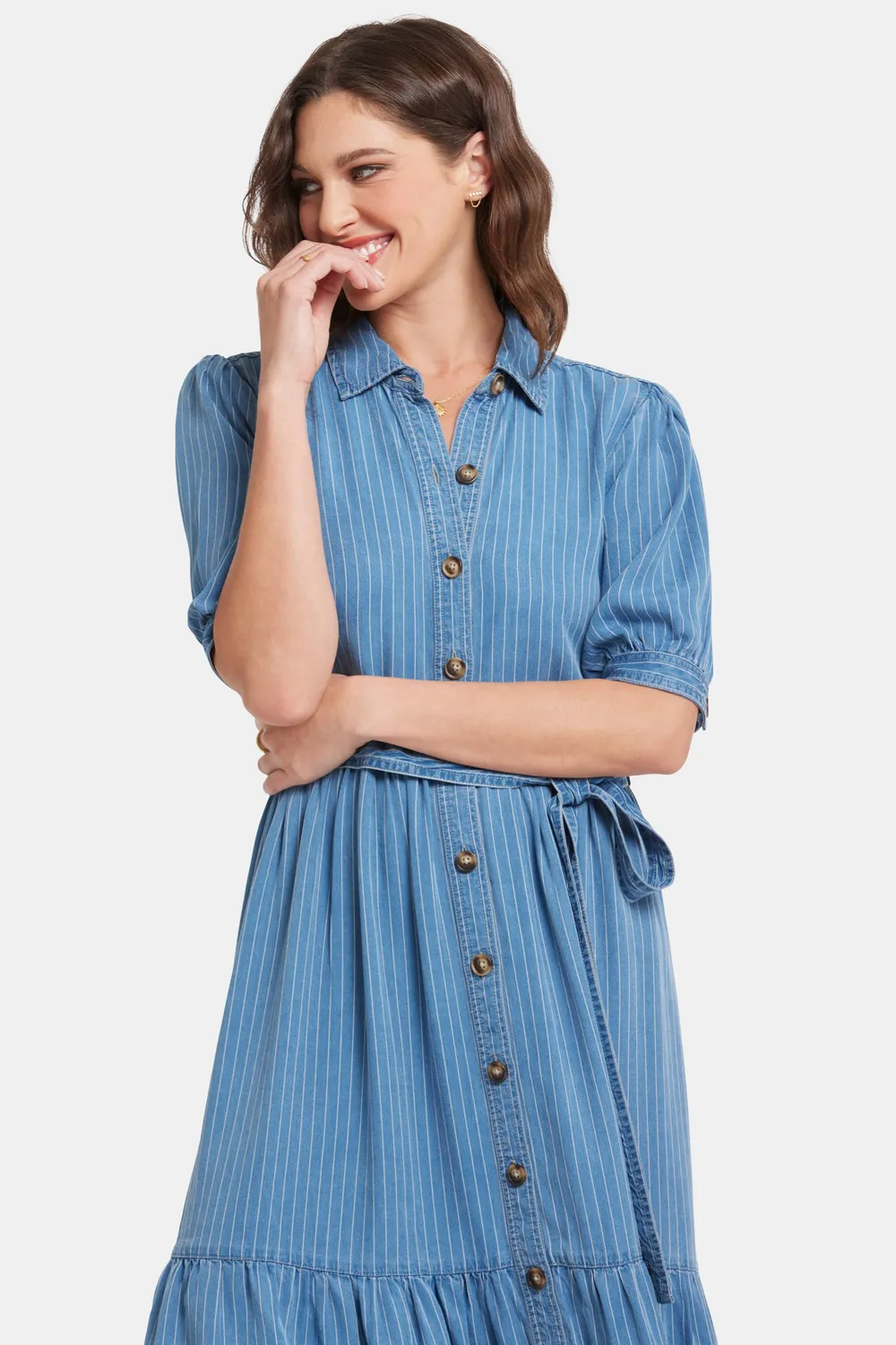 NYDJ Kate Ruffle Kleid Light Marine gestreift