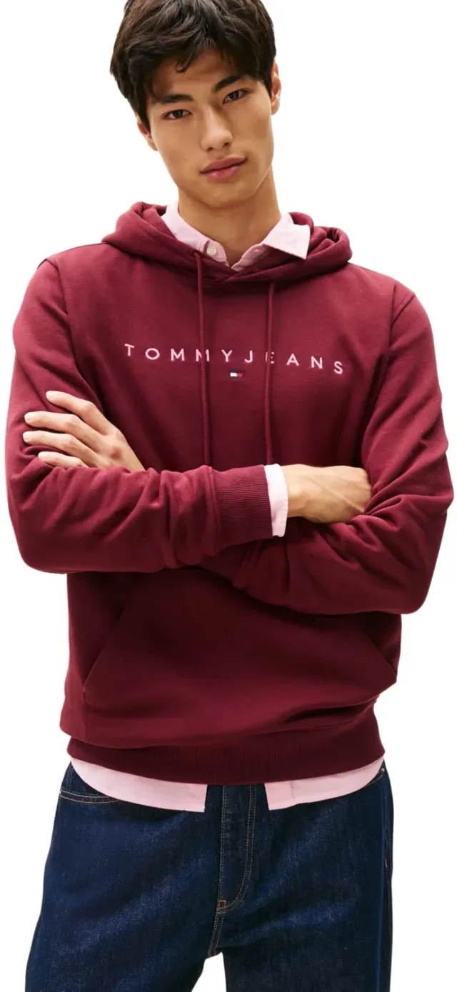 Tommy Jeans Linear Logo Hoodie Herren Kapuzenpullover Schwarz Baumwolle