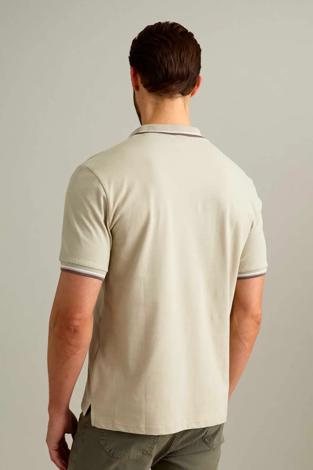 Jeckerson Polo V-Ausschnitt Polohemd Hellbeige Piquet