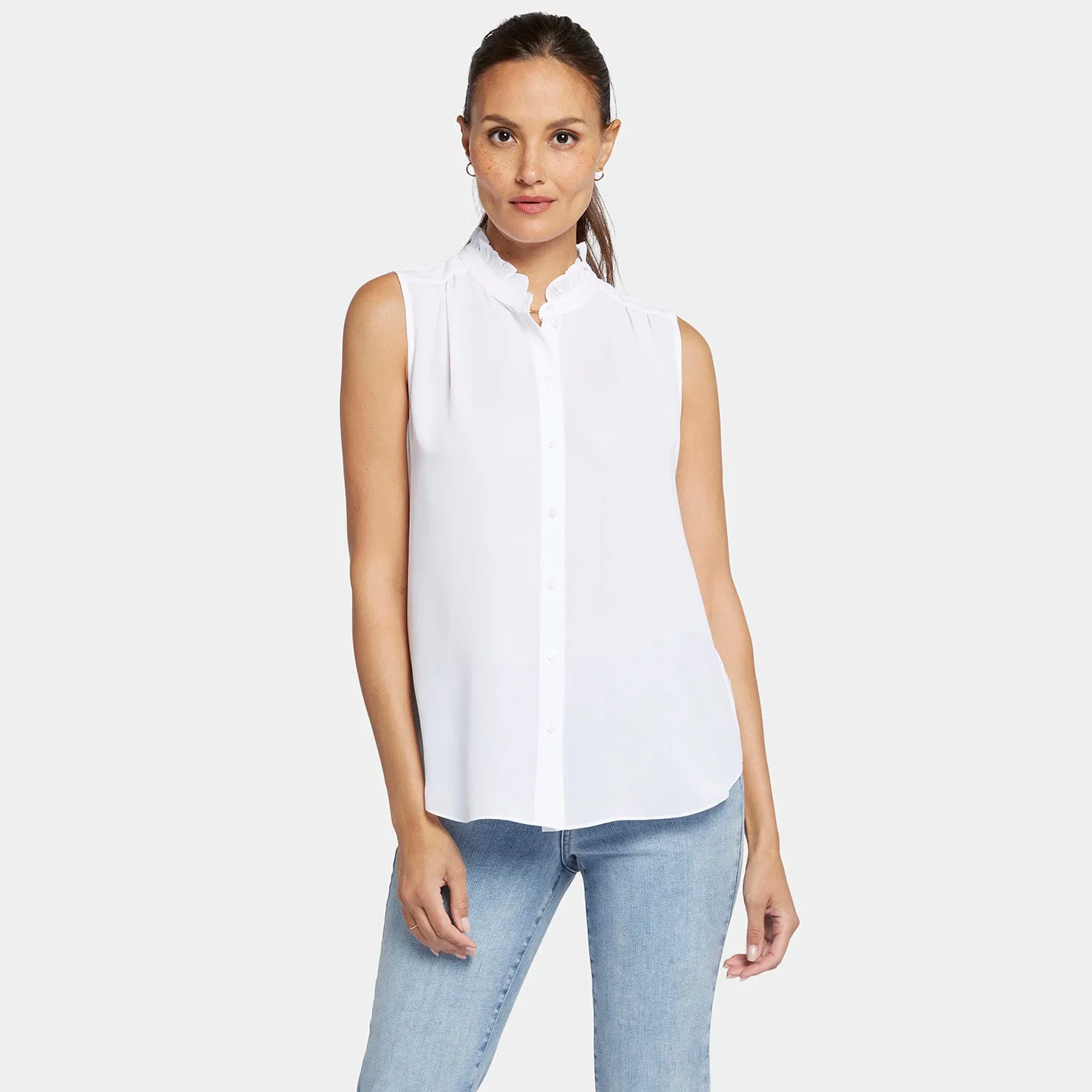 NYDJ Rüschen Bluse ärmellos Optic White Weiß