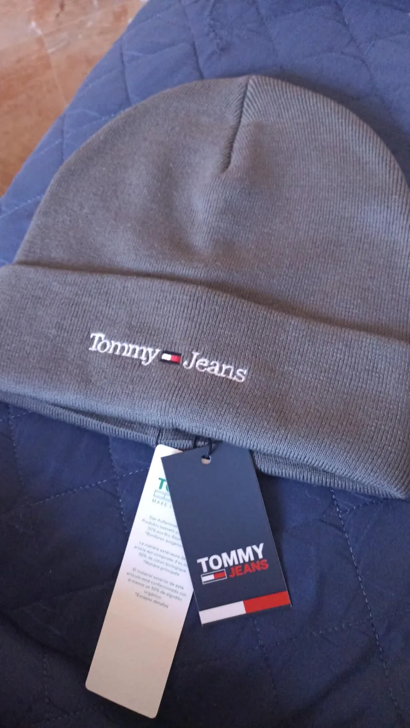 Tommy Jeans Sport Beanie Herren Strickmütze Grau Rippstrick