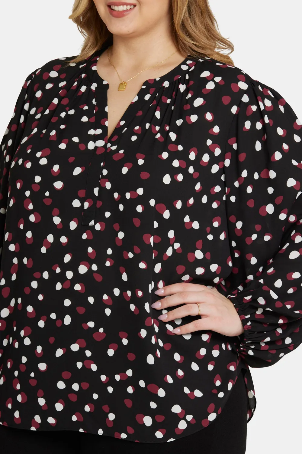 NYDJ Puff Sleeve Popover Top Watkins Dot Plus schwarz