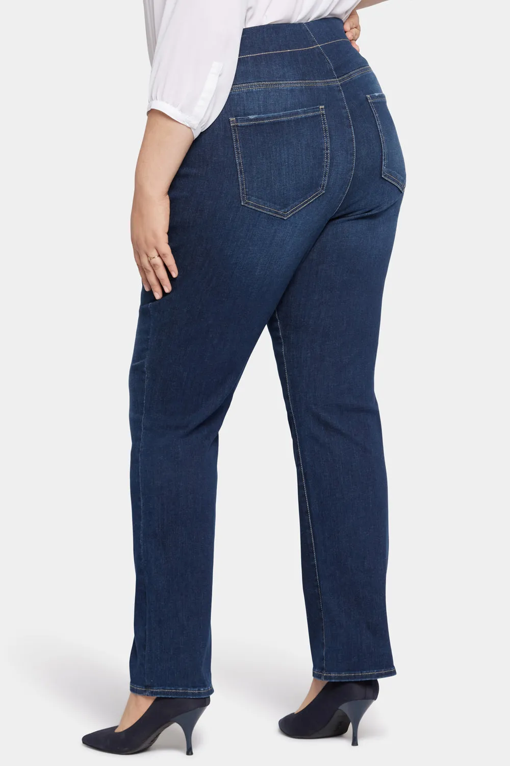 NYDJ Pull-On Straight Jeans Plus Wonderland blau