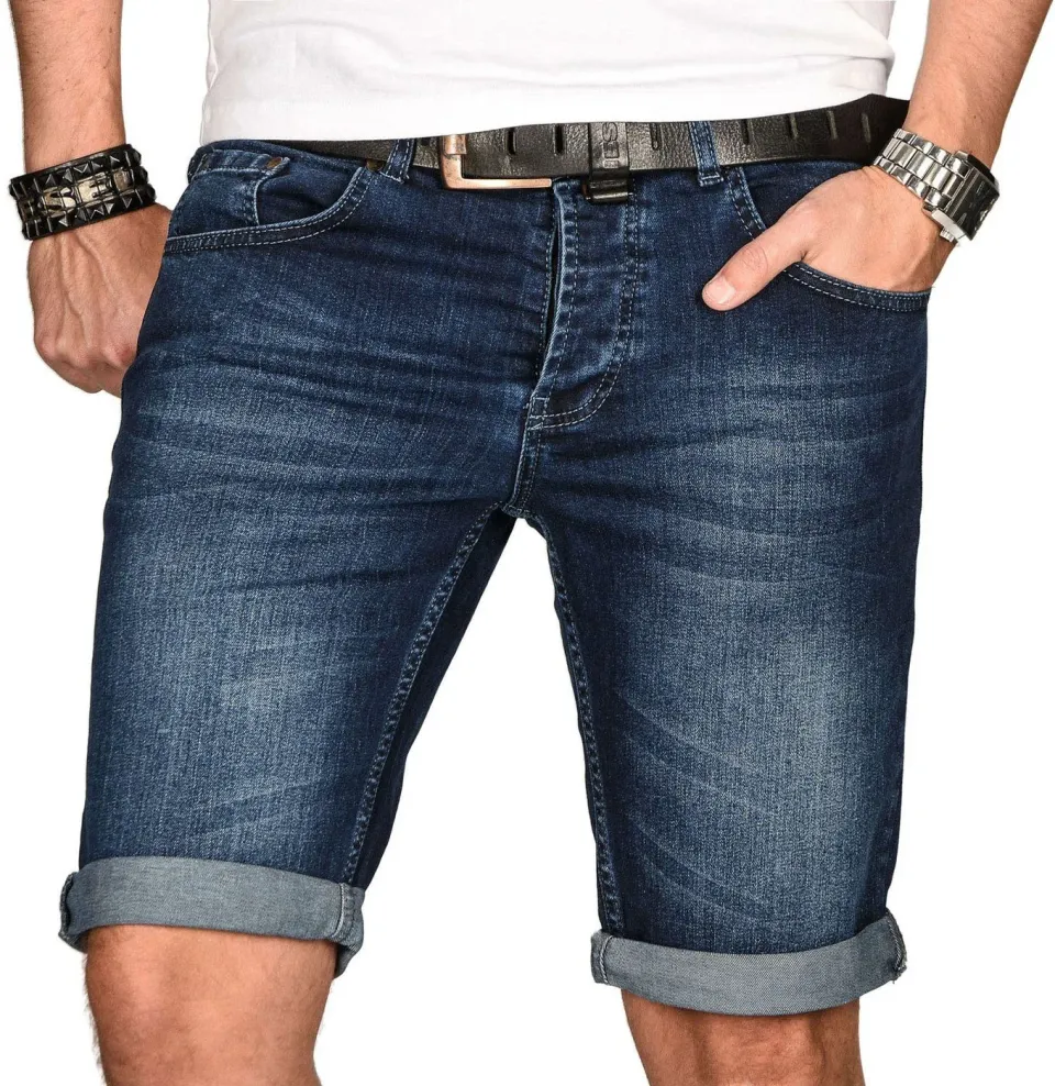 Alessandro Salvarini Jeansshorts Herren Slim Blau Used