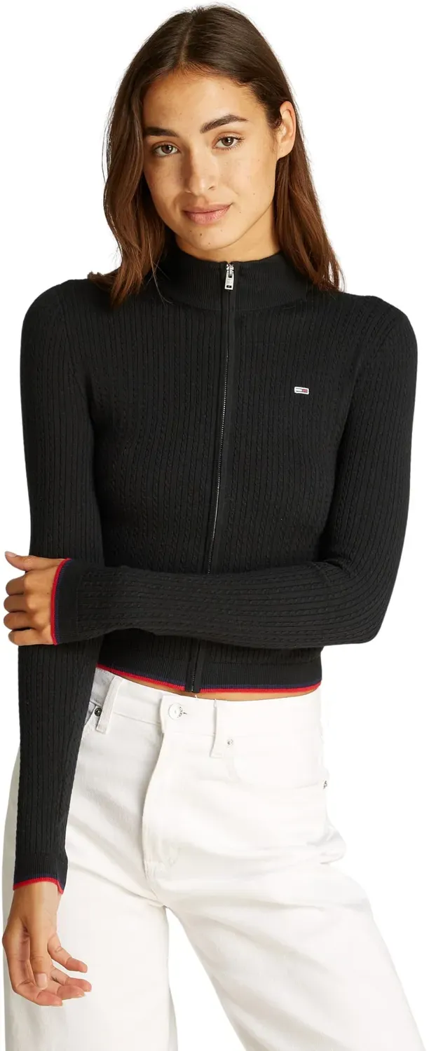 Tommy Jeans Cable Zip Thru Cardigan Damen XL Schwarz