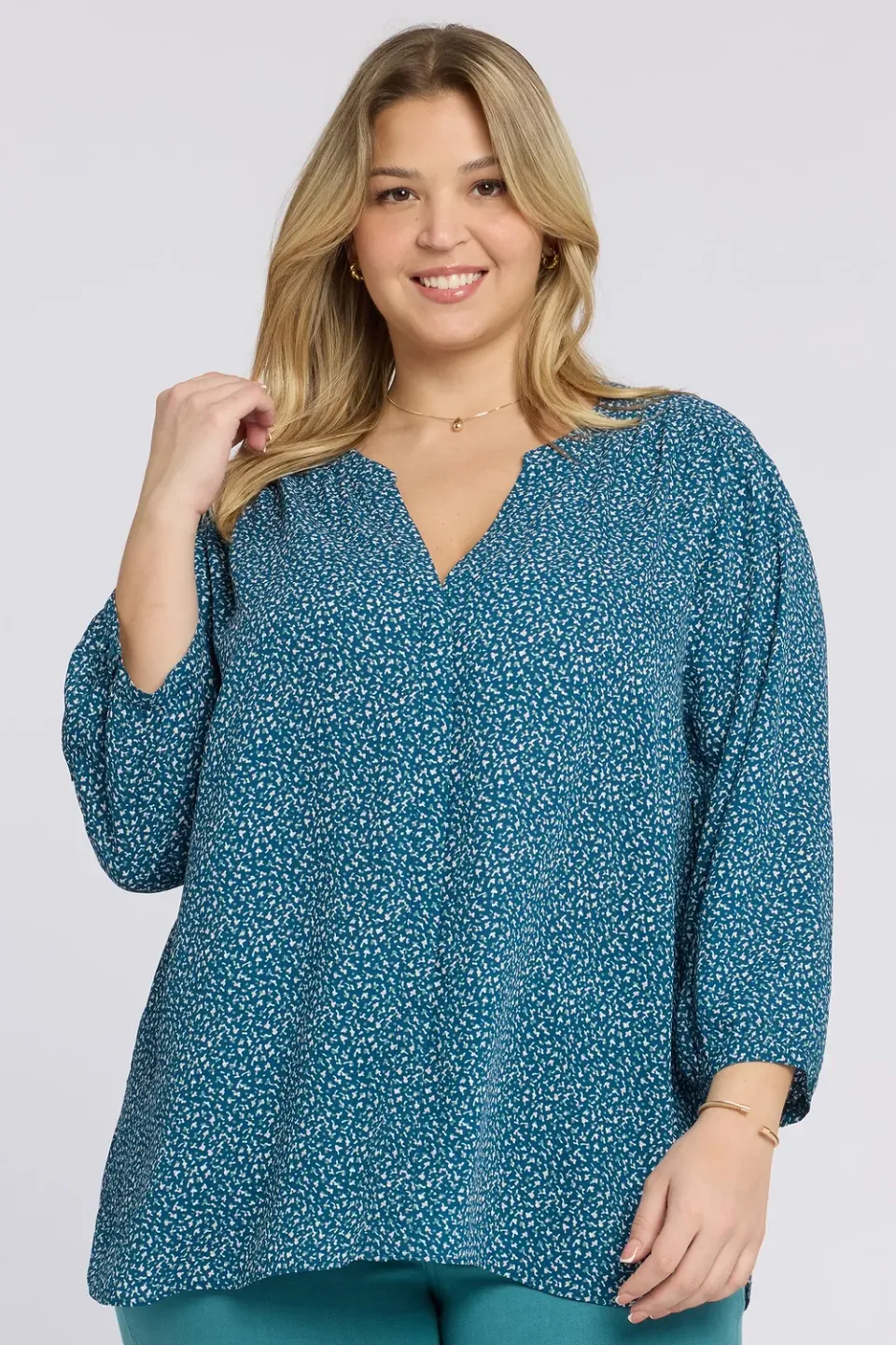 NYDJ Pintuck Plus Bluse Dune Ditsy 3/4-Arm