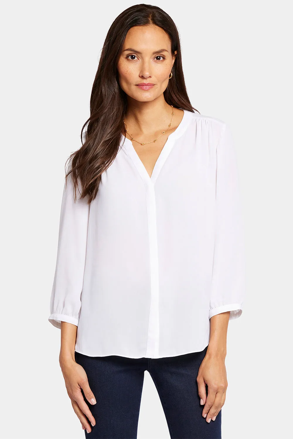 NYDJ Pintuck Bluse Optic White 3/4 Arm
