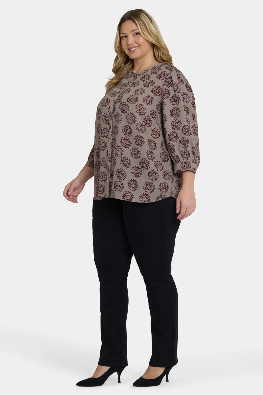 NYDJ Bonnie Bluse Valenton 3/4-Arm 0X Blumendruck