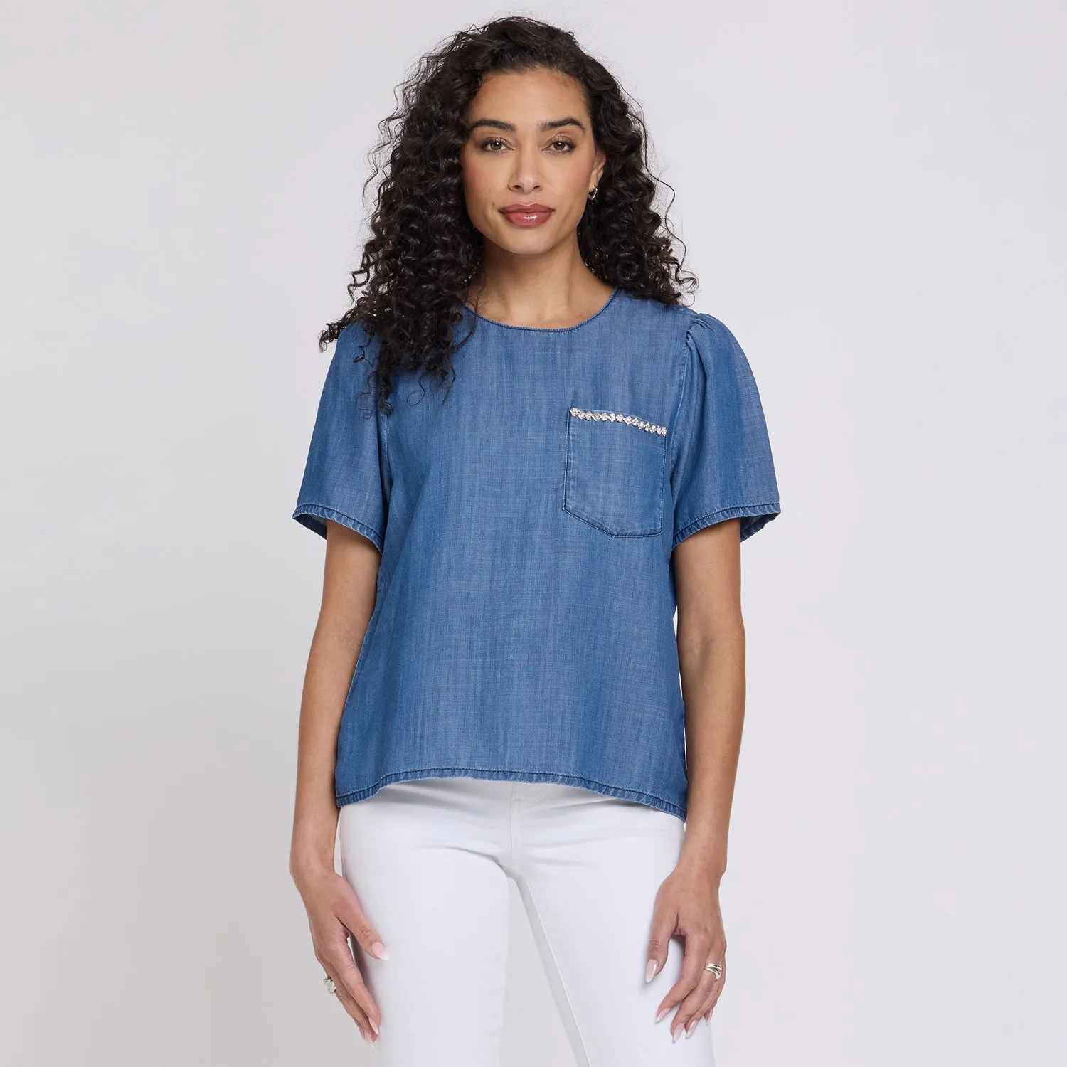 NYDJ Puff Sleeved Tee T-Shirt Medium Indigo Lyocell