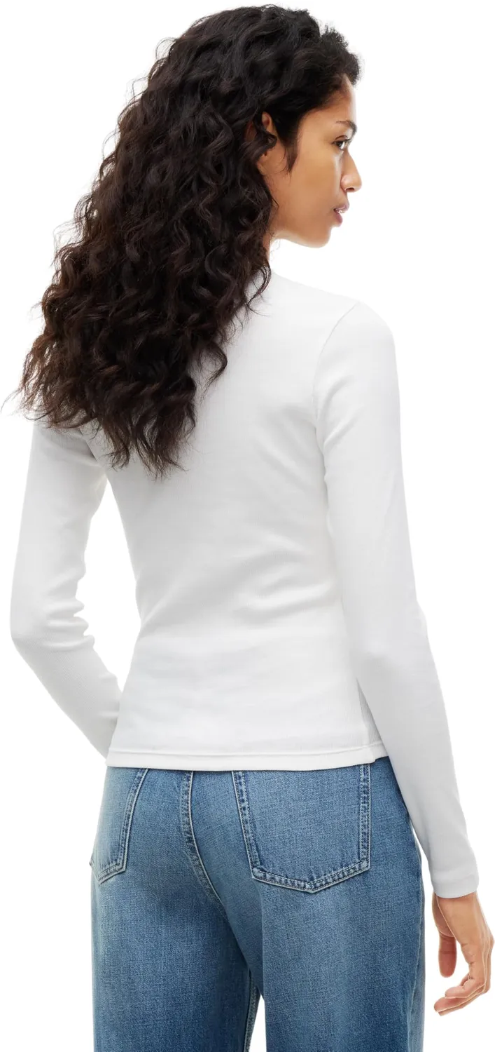 Tommy Jeans Slim ESS Logo Langarmshirt Weiß Ecru
