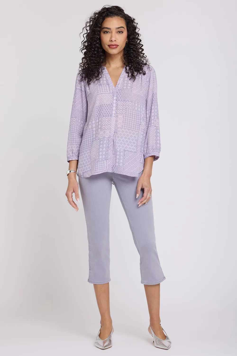 NYDJ Pintuck Blouse Pandora Patchwork 3/4 Arm Bluse