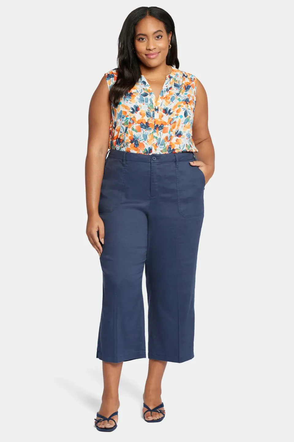 NYDJ Wide Leg Cargo Capri Hose Oxford Navy Plus Size