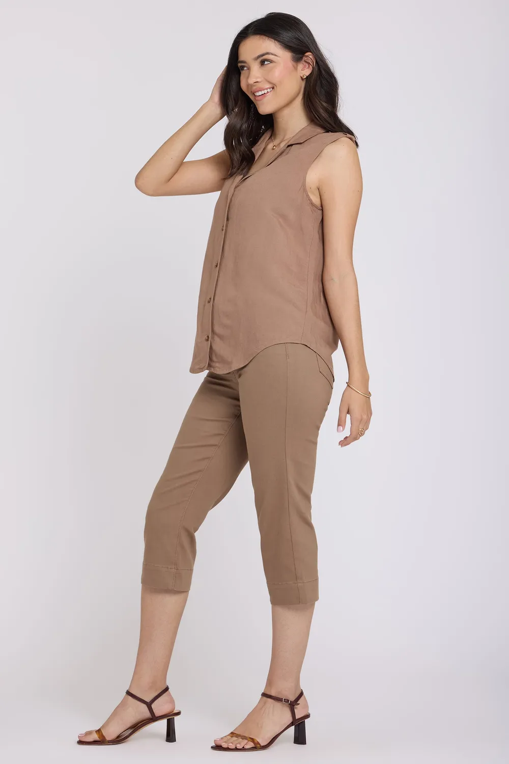NYDJ Gabrielle ärmellose Bluse Toasted Coconut L