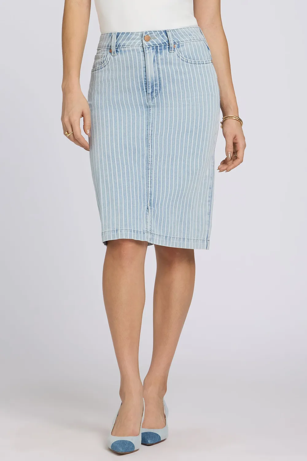 NYDJ High Rise Denim Skirt Azure Jeansrock Blau Streifen