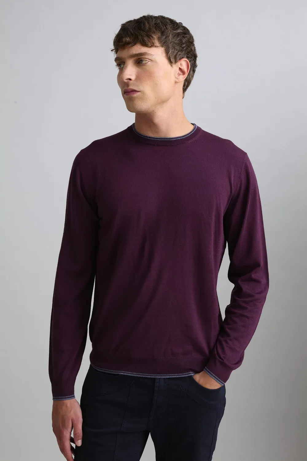 Jeckerson Girocollo Pullover Herren violett Wolle Rundhals