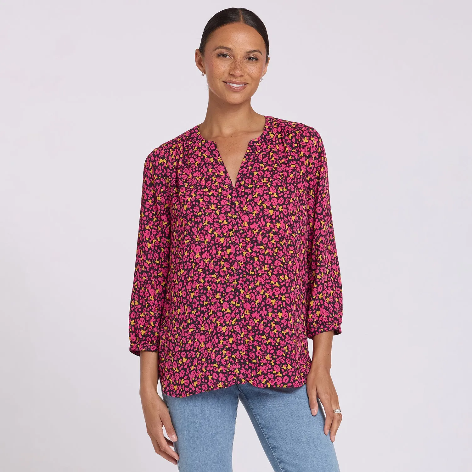 NYDJ Pintuck Bluse Evangeline 3/4-Arm gemustert