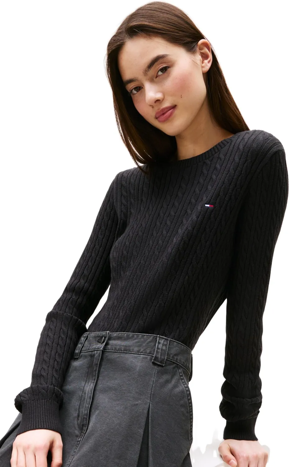 Tommy Jeans Cable Essential Pullover L Zopfstrick schwarz