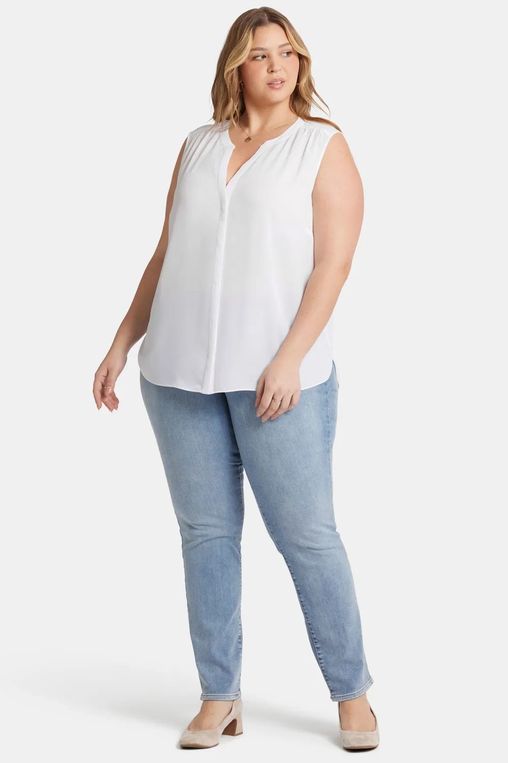 NYDJ Pintuck Ärmellose Bluse Optic White 2X