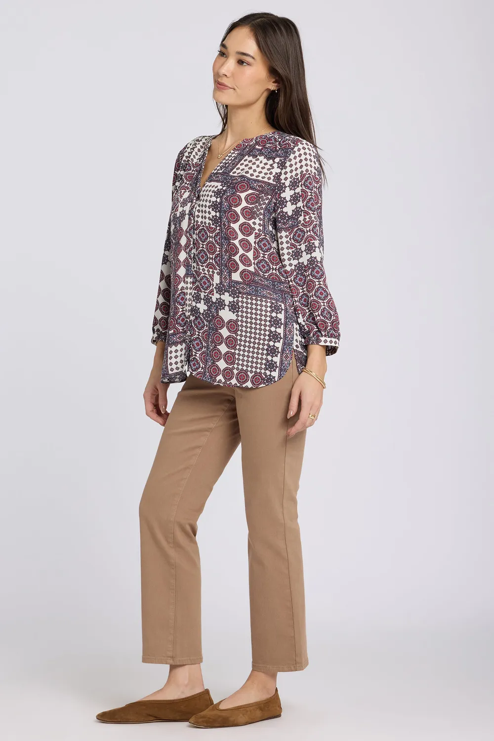 NYDJ Pintuck Bluse Vintage Patchwork 3/4-Arm recycelt